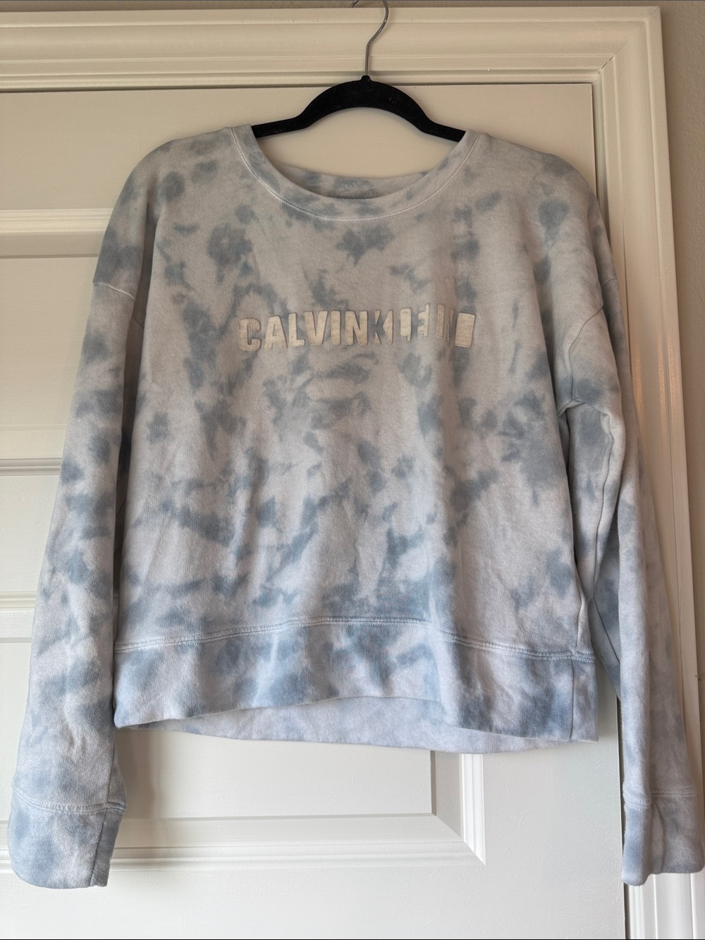 Calvin Klein Light Blue and White Tie-Dye Crewneck Sweatshirt